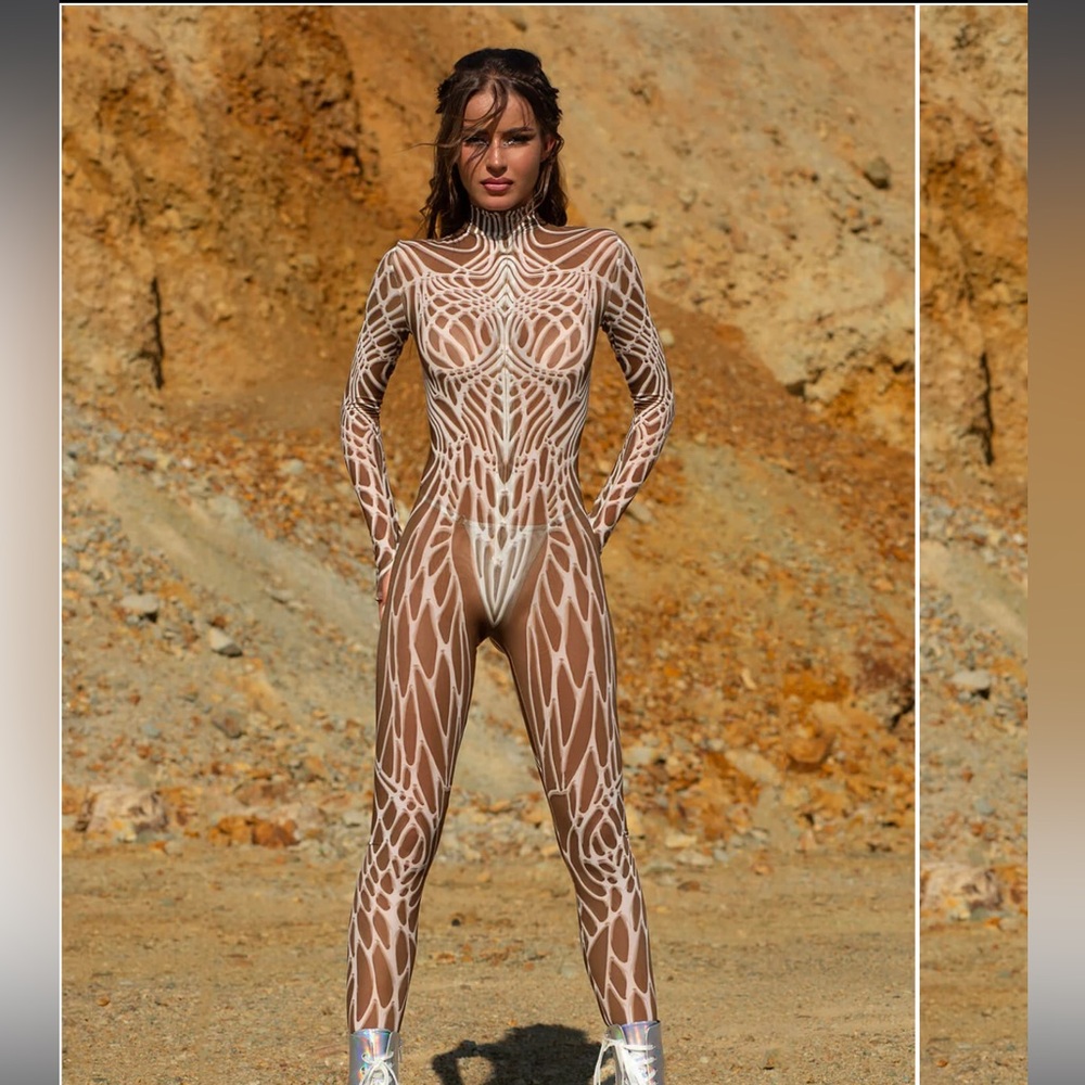 Brown and White Patterned Bodysuit
